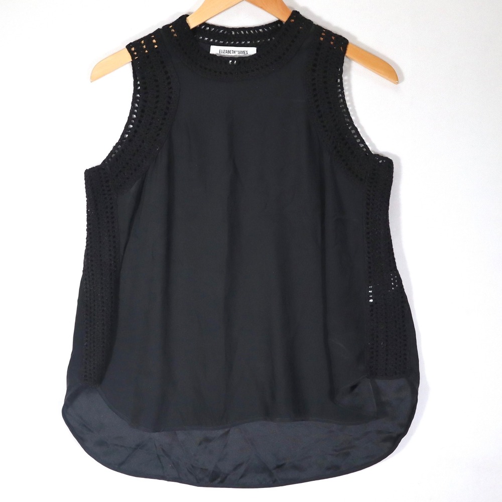 Elizabeth and James Top Womens XXS Black Silk Crochet Trim Sleeveless Evening
